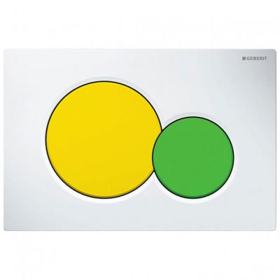 Geberit Sigma 01 | Round Dual-Flush Actuator Plate | White with Yellow and Green Buttons