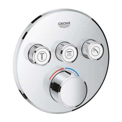 Grohe Wall Mount Round Thermostatic Shower Mixer with 3 Valves | Grotherm Collection | Chrome
